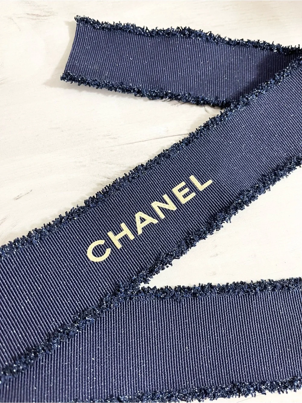 Chanel Ribbon Navy Blue Metallic Fringe